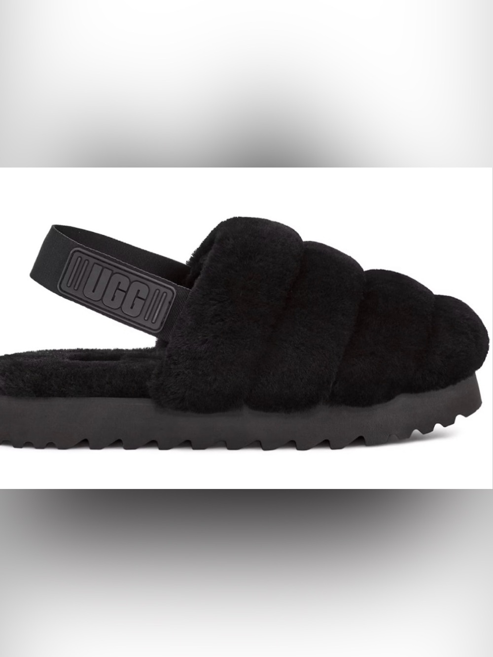 Ugg Women’s Super Fluff Slipper Black Sz 7 New Sling back Shearling Warm